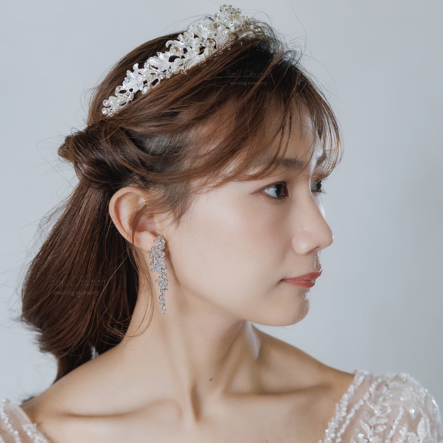 ティアラ｜ジルコニア パール｜葉っぱ リーフモチーフ｜シルバー(BC-T21)【結婚式　アクセサリー　ティアラ　ヘッドドレス　ヘアアクセサリー】
