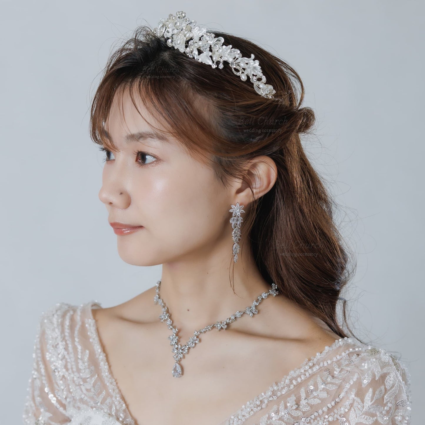 ティアラ｜ジルコニア パール｜葉っぱ リーフモチーフ｜シルバー(BC-T21)【結婚式　アクセサリー　ティアラ　ヘッドドレス　ヘアアクセサリー】