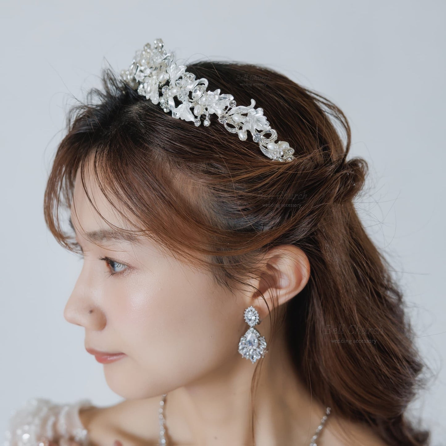 ティアラ｜ジルコニア パール｜葉っぱ リーフモチーフ｜シルバー(BC-T21)【結婚式　アクセサリー　ティアラ　ヘッドドレス　ヘアアクセサリー】