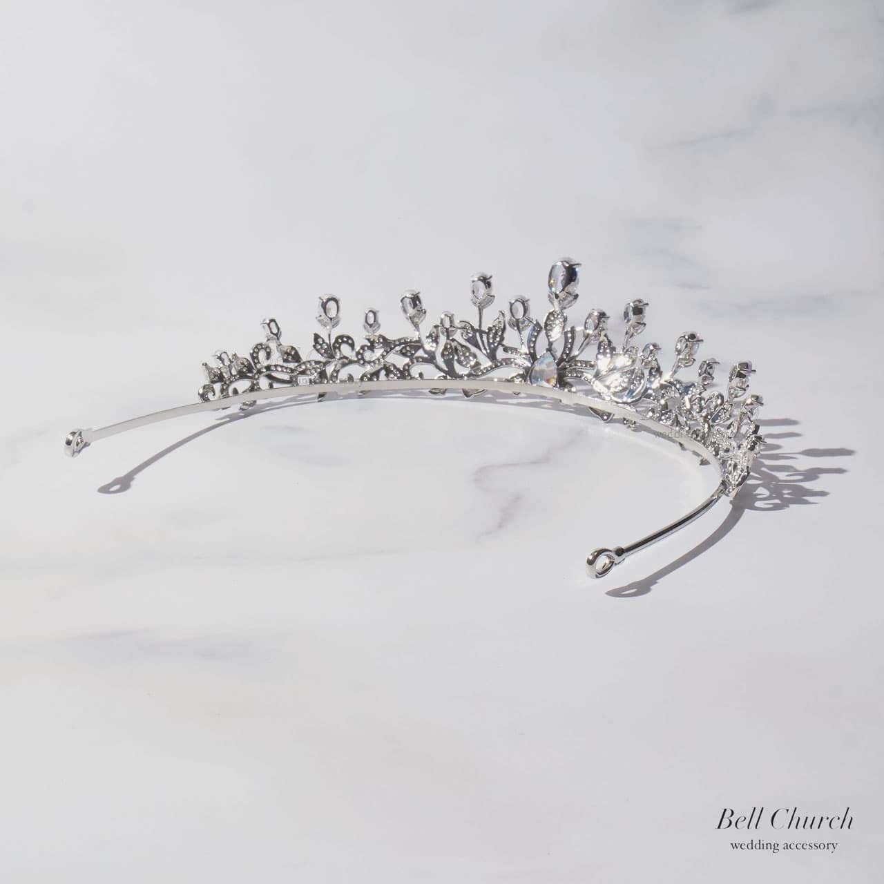 ウエディングティアラ｜ジルコニア｜お花 フラワーモチーフ｜シルバー(BC-T22)【結婚式　アクセサリー　ティアラ　ヘッドドレス　ヘアアクセサリー】