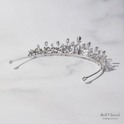 ウエディングティアラ｜ジルコニア｜お花 フラワーモチーフ｜シルバー(BC-T22)【結婚式　アクセサリー　ティアラ　ヘッドドレス　ヘアアクセサリー】