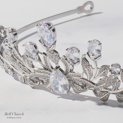 ウエディングティアラ｜ジルコニア｜お花 フラワーモチーフ｜シルバー(BC-T22)【結婚式　アクセサリー　ティアラ　ヘッドドレス　ヘアアクセサリー】