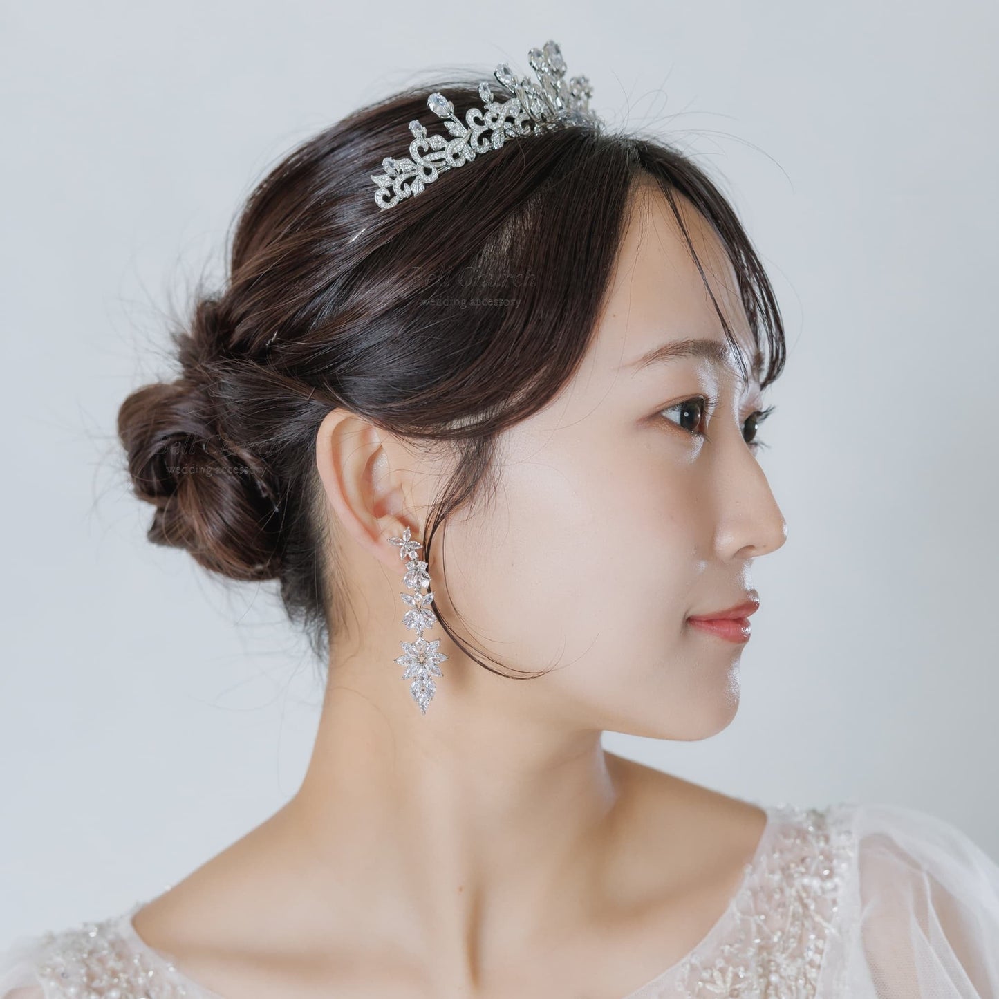 ウエディングティアラ｜ジルコニア｜お花 フラワーモチーフ｜シルバー(BC-T22)【結婚式　アクセサリー　ティアラ　ヘッドドレス　ヘアアクセサリー】