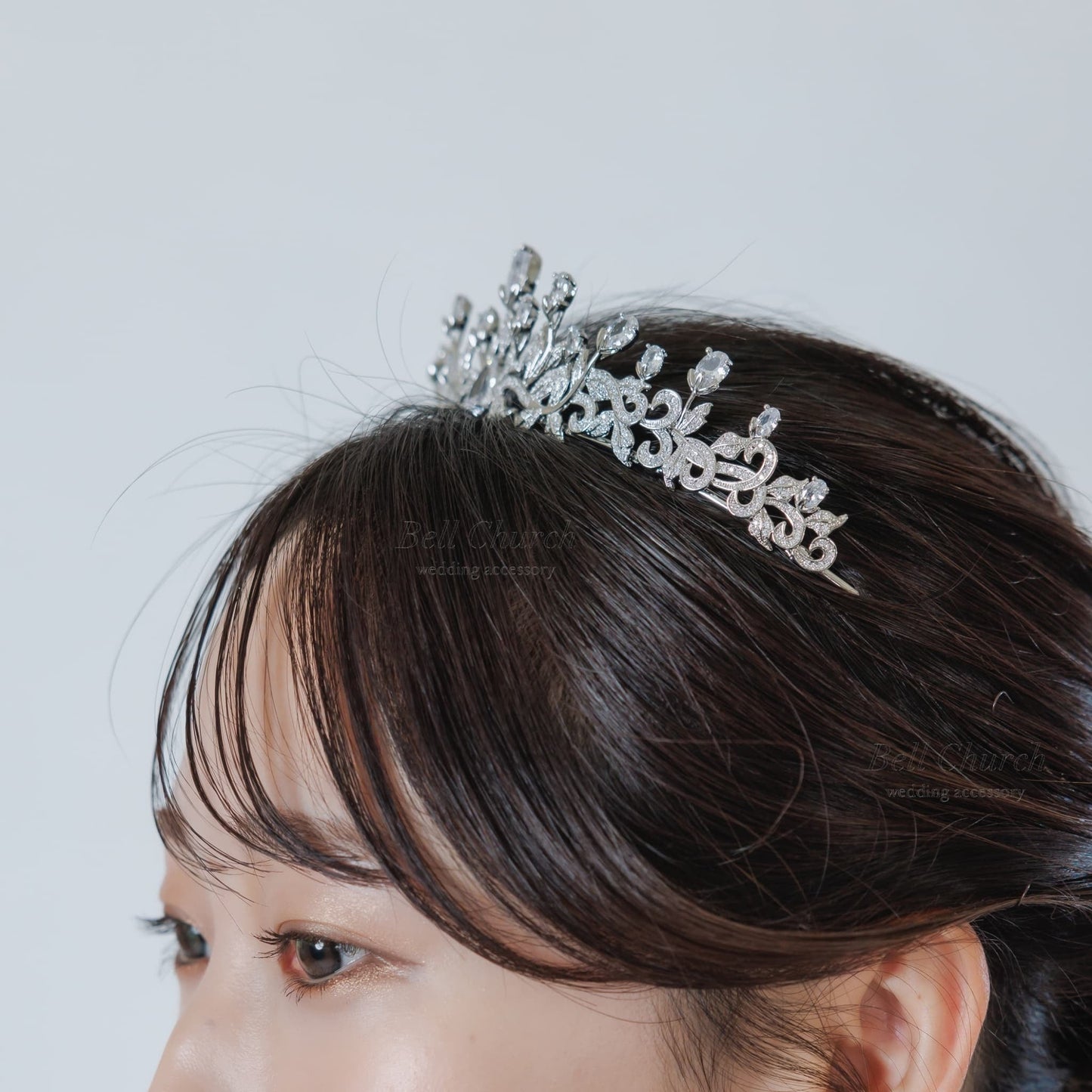 ウエディングティアラ｜ジルコニア｜お花 フラワーモチーフ｜シルバー(BC-T22)【結婚式　アクセサリー　ティアラ　ヘッドドレス　ヘアアクセサリー】