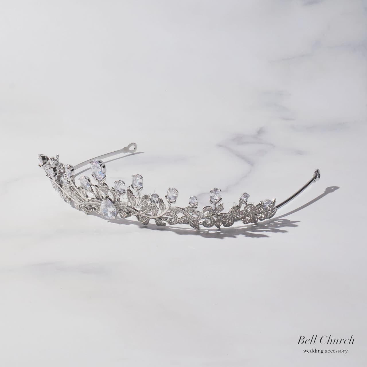 ウエディングティアラ｜ジルコニア｜お花 フラワーモチーフ｜シルバー(BC-T22)【結婚式　アクセサリー　ティアラ　ヘッドドレス　ヘアアクセサリー】
