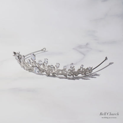 ウエディングティアラ｜ジルコニア｜お花 フラワーモチーフ｜シルバー(BC-T22)【結婚式　アクセサリー　ティアラ　ヘッドドレス　ヘアアクセサリー】