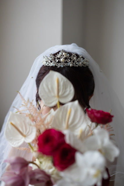 ウェディングティアラ パール キュービックジルコニア クリスタル (BC-T6)｜ウェディングアクセサリー【結婚式　アクセサリー　ティアラ　ヘッドドレス　ヘアアクセサリー】