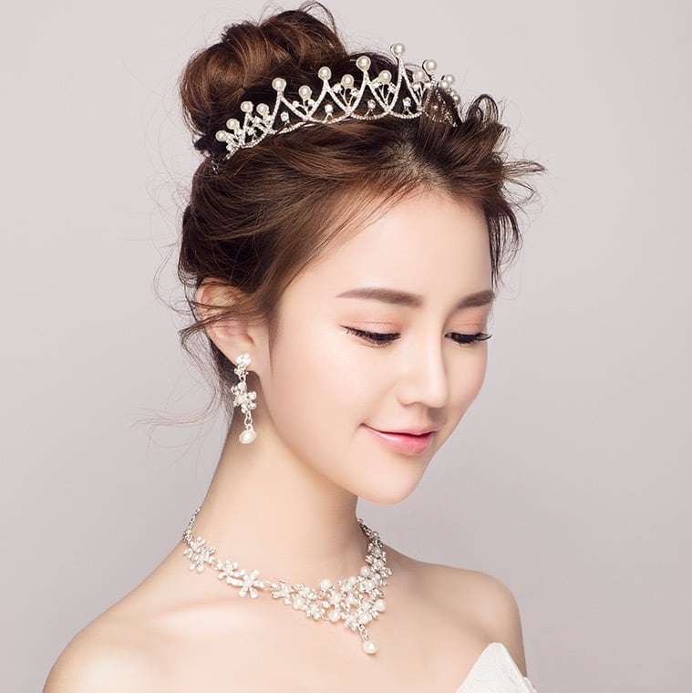 ウェディングティアラ パール キュービックジルコニア クラウン (BC-T9)｜ブライダルアクセサリー【結婚式　アクセサリー　ティアラ　ヘッドドレス　ヘアアクセサリー】