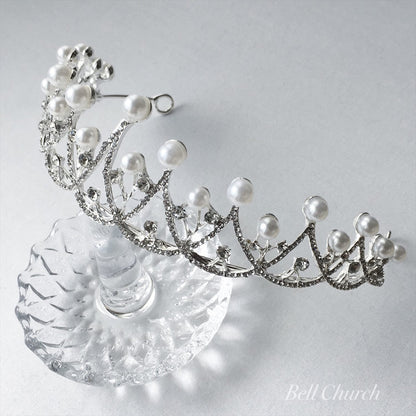 ウェディングティアラ パール キュービックジルコニア クラウン (BC-T9)｜ブライダルアクセサリー【結婚式　アクセサリー　ティアラ　ヘッドドレス　ヘアアクセサリー】