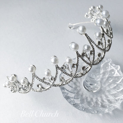 ウェディングティアラ パール キュービックジルコニア クラウン (BC-T9)｜ブライダルアクセサリー【結婚式　アクセサリー　ティアラ　ヘッドドレス　ヘアアクセサリー】