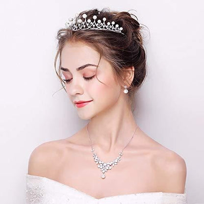 ウェディングティアラ パール キュービックジルコニア クラウン (BC-T9)｜ブライダルアクセサリー【結婚式　アクセサリー　ティアラ　ヘッドドレス　ヘアアクセサリー】