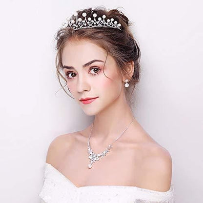 ウェディングティアラ パール キュービックジルコニア クラウン (BC-T9)｜ブライダルアクセサリー【結婚式　アクセサリー　ティアラ　ヘッドドレス　ヘアアクセサリー】