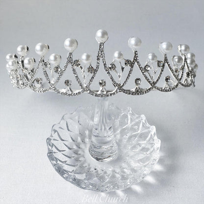 ウェディングティアラ パール キュービックジルコニア クラウン (BC-T9)｜ブライダルアクセサリー【結婚式　アクセサリー　ティアラ　ヘッドドレス　ヘアアクセサリー】
