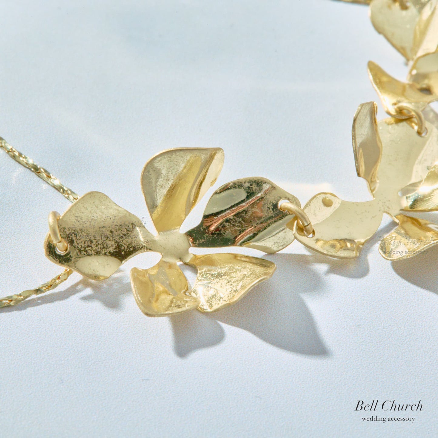 ウェディング ブレスレット｜ニッケルフリー フラワー リーフ メタル チェーンブレスレット レディース アジャスター ニュアンス 金属アレルギー｜ゴールド (BC-W4)【結婚式　アクセサリー　ブレスレット】