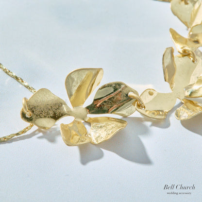 ウェディング ブレスレット｜ニッケルフリー フラワー リーフ メタル チェーンブレスレット レディース アジャスター ニュアンス 金属アレルギー｜ゴールド (BC-W4)【結婚式　アクセサリー　ブレスレット】