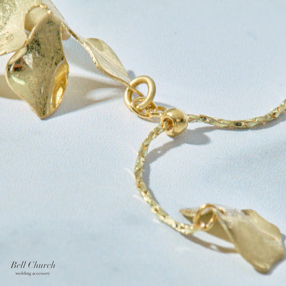 ウェディング ブレスレット｜ニッケルフリー フラワー リーフ メタル チェーンブレスレット レディース アジャスター ニュアンス 金属アレルギー｜ゴールド (BC-W4)【結婚式　アクセサリー　ブレスレット】