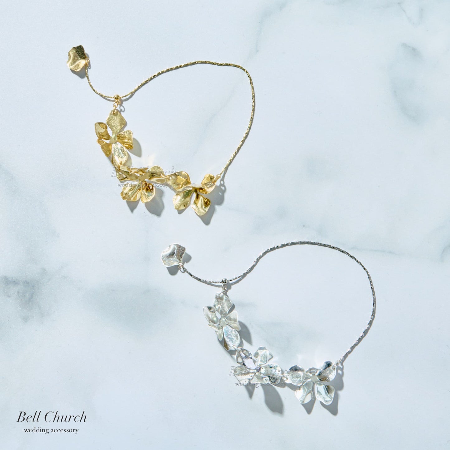 ウェディング ブレスレット｜ニッケルフリー フラワー リーフ メタル チェーンブレスレット レディース アジャスター ニュアンス 金属アレルギー｜ゴールド (BC-W4)【結婚式　アクセサリー　ブレスレット】