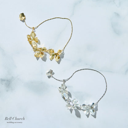 ウェディング ブレスレット｜ニッケルフリー フラワー リーフ メタル チェーンブレスレット レディース アジャスター ニュアンス 金属アレルギー｜ゴールド (BC-W4)【結婚式　アクセサリー　ブレスレット】