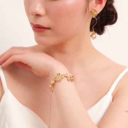 ウェディング ブレスレット｜ニッケルフリー フラワー リーフ メタル チェーンブレスレット レディース アジャスター ニュアンス 金属アレルギー｜ゴールド (BC-W4)【結婚式　アクセサリー　ブレスレット】