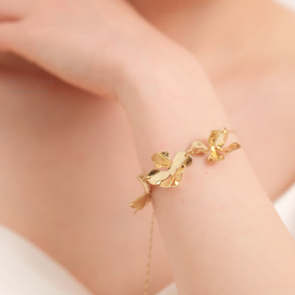 ウェディング ブレスレット｜ニッケルフリー フラワー リーフ メタル チェーンブレスレット レディース アジャスター ニュアンス 金属アレルギー｜ゴールド (BC-W4)【結婚式　アクセサリー　ブレスレット】