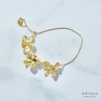 ウェディング ブレスレット｜ニッケルフリー フラワー リーフ メタル チェーンブレスレット レディース アジャスター ニュアンス 金属アレルギー｜ゴールド (BC-W4)【結婚式　アクセサリー　ブレスレット】