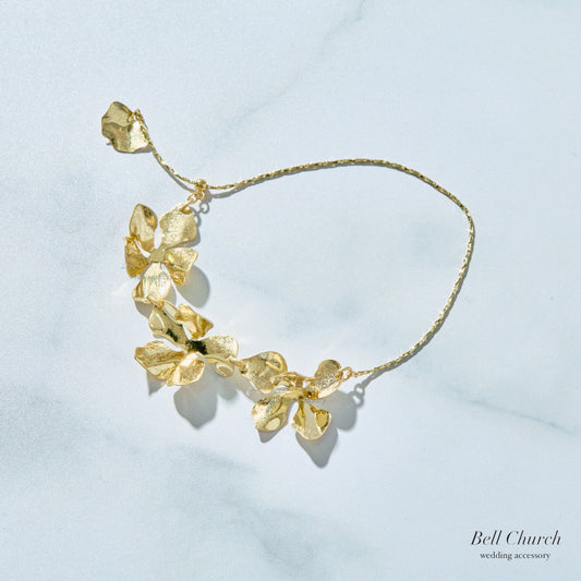 ウェディング ブレスレット｜ニッケルフリー フラワー リーフ メタル チェーンブレスレット レディース アジャスター ニュアンス 金属アレルギー｜ゴールド (BC-W4)【結婚式　アクセサリー　ブレスレット】