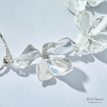 ウェディング ブレスレット｜ニッケルフリー フラワー リーフ メタル チェーンブレスレット レディース アジャスター ニュアンス 金属アレルギー｜シルバー (BC-W5)【結婚式　アクセサリー　ブレスレット】