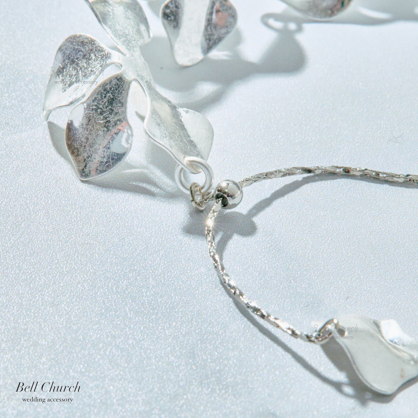 ウェディング ブレスレット｜ニッケルフリー フラワー リーフ メタル チェーンブレスレット レディース アジャスター ニュアンス 金属アレルギー｜シルバー (BC-W5)【結婚式　アクセサリー　ブレスレット】