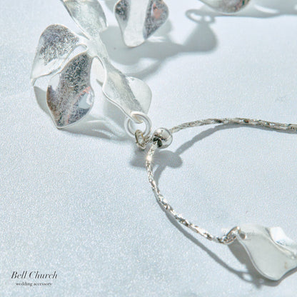 ウェディング ブレスレット｜ニッケルフリー フラワー リーフ メタル チェーンブレスレット レディース アジャスター ニュアンス 金属アレルギー｜シルバー (BC-W5)【結婚式　アクセサリー　ブレスレット】