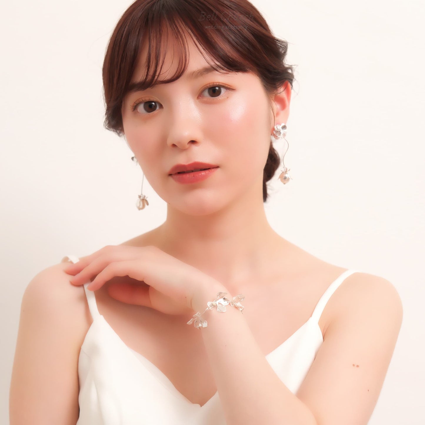 ウェディング ブレスレット｜ニッケルフリー フラワー リーフ メタル チェーンブレスレット レディース アジャスター ニュアンス 金属アレルギー｜シルバー (BC-W5)【結婚式　アクセサリー　ブレスレット】