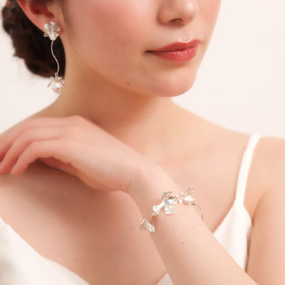 ウェディング ブレスレット｜ニッケルフリー フラワー リーフ メタル チェーンブレスレット レディース アジャスター ニュアンス 金属アレルギー｜シルバー (BC-W5)【結婚式　アクセサリー　ブレスレット】