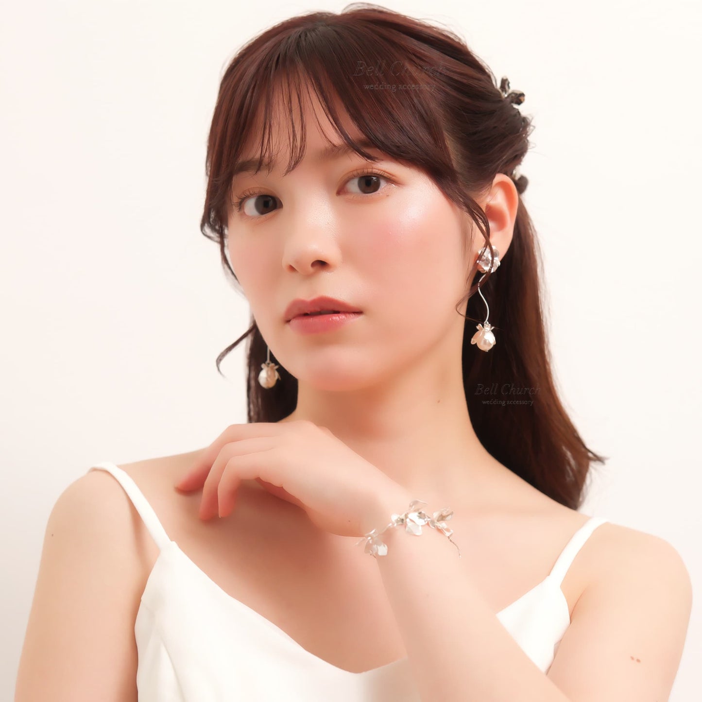 ウェディング ブレスレット｜ニッケルフリー フラワー リーフ メタル チェーンブレスレット レディース アジャスター ニュアンス 金属アレルギー｜シルバー (BC-W5)【結婚式　アクセサリー　ブレスレット】