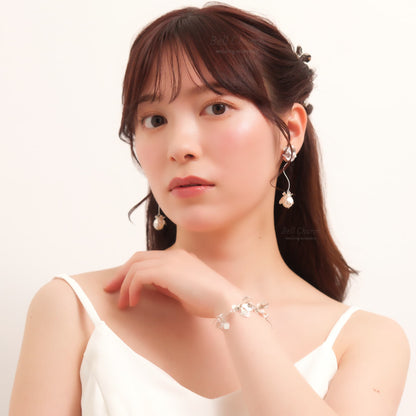 ウェディング ブレスレット｜ニッケルフリー フラワー リーフ メタル チェーンブレスレット レディース アジャスター ニュアンス 金属アレルギー｜シルバー (BC-W5)【結婚式　アクセサリー　ブレスレット】