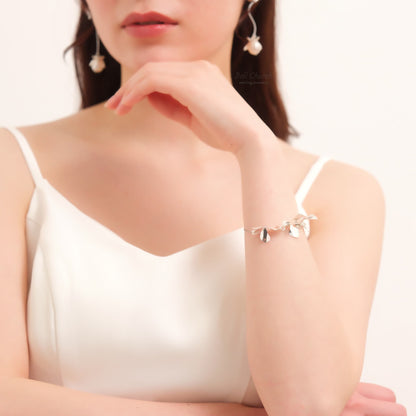 ウェディング ブレスレット｜ニッケルフリー フラワー リーフ メタル チェーンブレスレット レディース アジャスター ニュアンス 金属アレルギー｜シルバー (BC-W5)【結婚式　アクセサリー　ブレスレット】