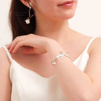 ウェディング ブレスレット｜ニッケルフリー フラワー リーフ メタル チェーンブレスレット レディース アジャスター ニュアンス 金属アレルギー｜シルバー (BC-W5)【結婚式　アクセサリー　ブレスレット】