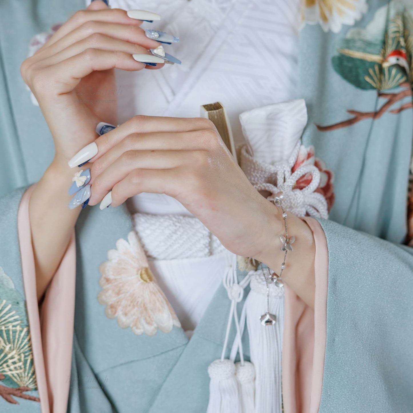 ウエディング ブレスレット｜ニッケルフリー フラワー メタル パール スライドボール チェーンブレスレット｜シルバー (BC-W6)【結婚式　アクセサリー　ブレスレット】