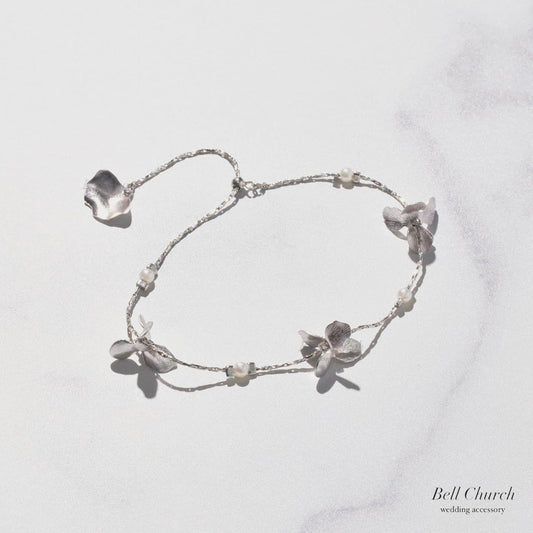 ウエディング ブレスレット｜ニッケルフリー フラワー メタル パール スライドボール チェーンブレスレット｜シルバー (BC-W6)【結婚式　アクセサリー　ブレスレット】