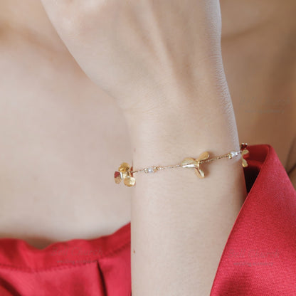 ウエディング ブレスレット｜ニッケルフリー フラワー メタル パール スライドボール チェーンブレスレット｜ゴールド(BC-W7)【結婚式　アクセサリー　ブレスレット】