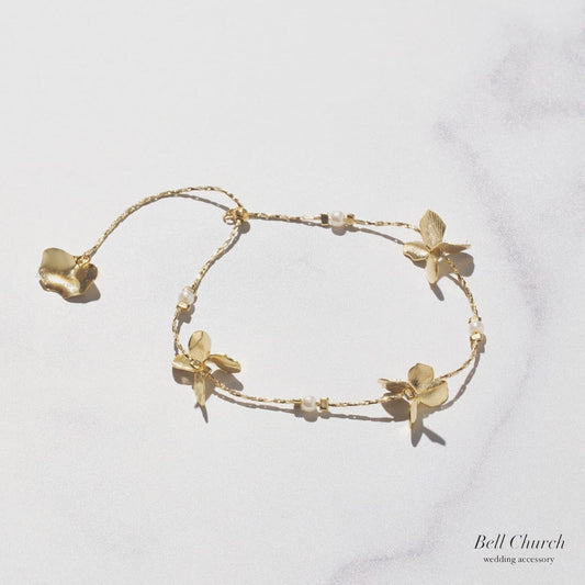 ウエディング ブレスレット｜ニッケルフリー フラワー メタル パール スライドボール チェーンブレスレット｜ゴールド(BC-W7)【結婚式　アクセサリー　ブレスレット】