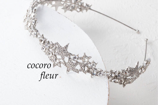 クリスタルスターヘアバンド ラインストーン ヴィンテージブライダル ティアラ クラウン ウェディングアクセサリー ジュエリー ヘアパーツ 小枝ビジュー【結婚式 ヘアアクセサリー】
