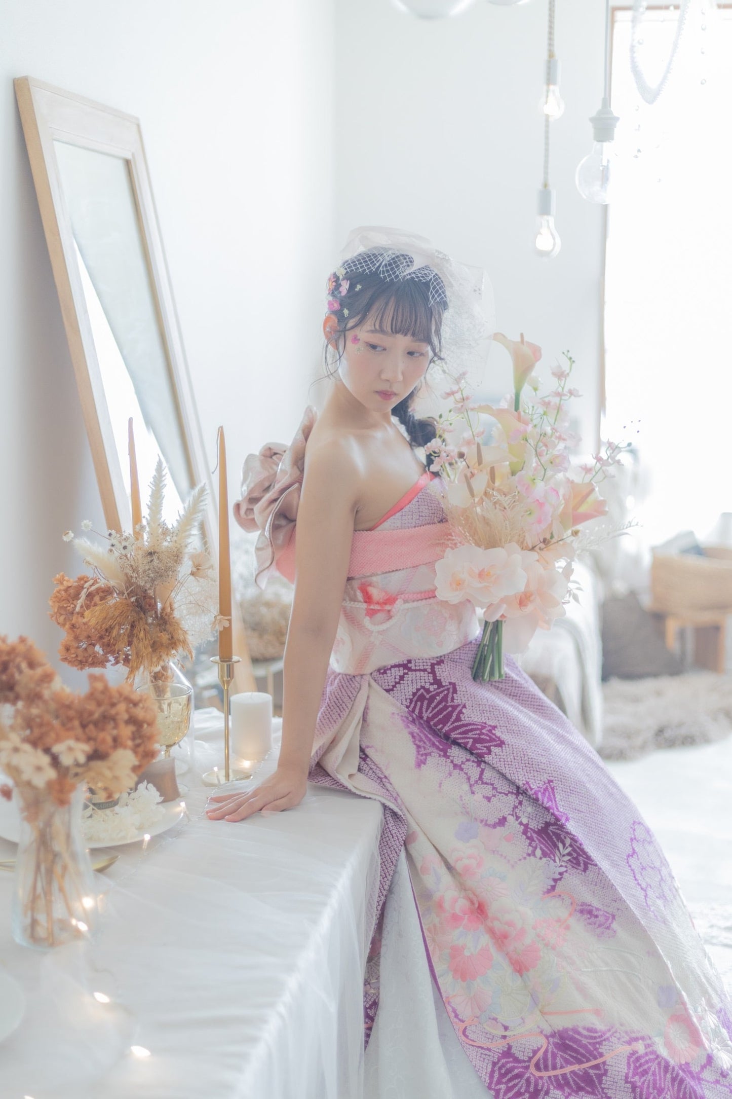 【レンタルブーケ】スイトピーカラー クラッチブーケ【花嫁 ウェディングブーケ レンタル ウェディングフォト】