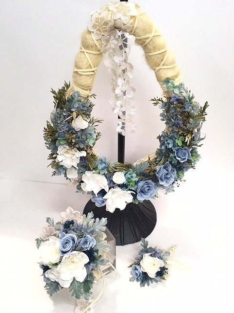 【プリザーブド】リースブーケ トス用ブーケとブートニア付き 【結婚式 フラワー ドライフラワー ブーケ ブートニア】