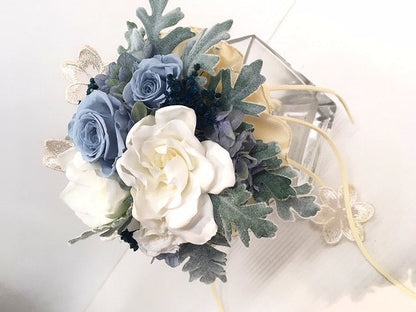 【プリザーブド】リースブーケ トス用ブーケとブートニア付き 【結婚式 フラワー ドライフラワー ブーケ ブートニア】