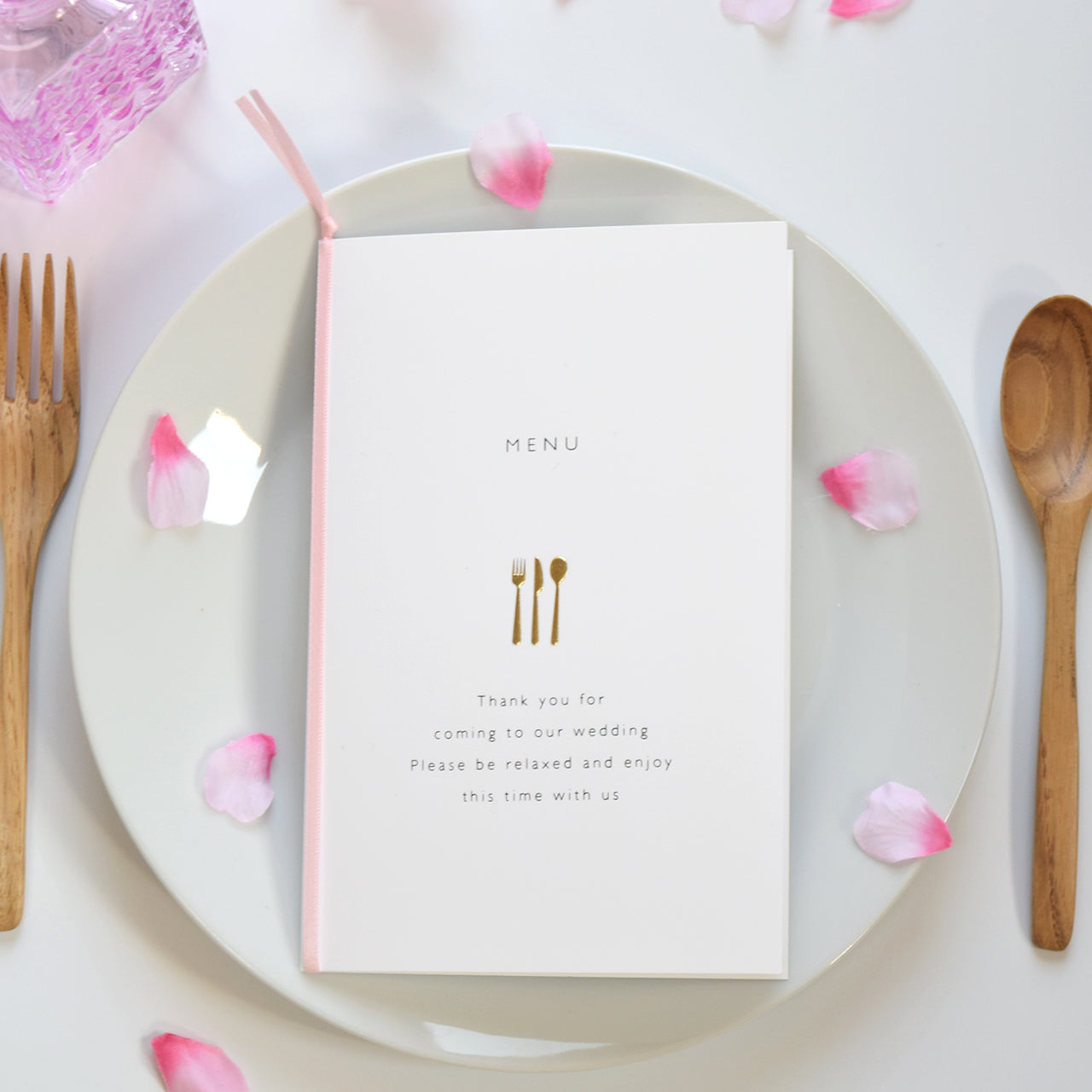 メニュー (印刷込み) チャーム ピンク 結婚式 メニュー【結婚式 ペーパー メニュー表】