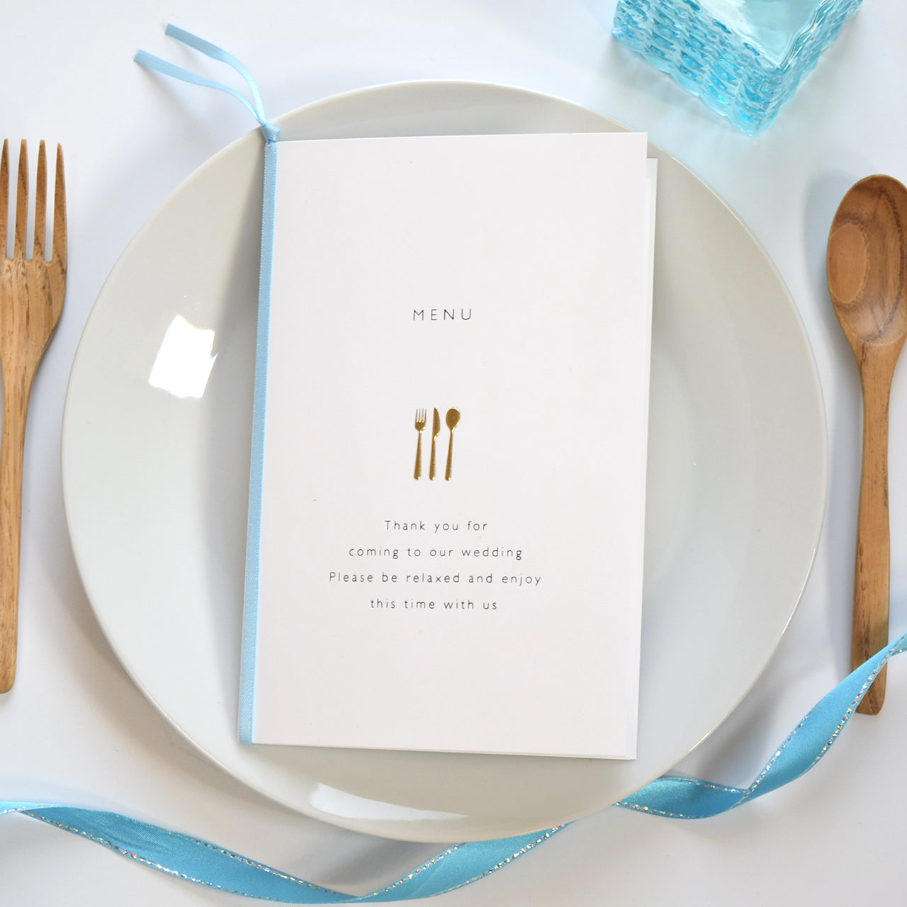 メニュー (印刷込み) チャーム ブルー 結婚式 メニュー【結婚式 ペーパー メニュー表】