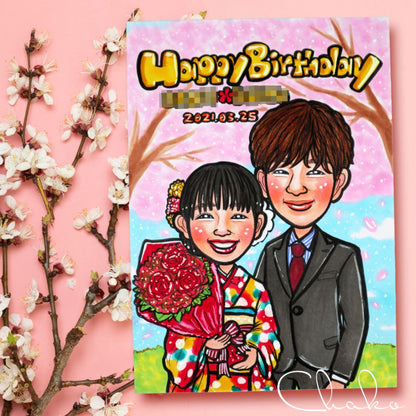 似顔絵ウェルカムボードMサイズ 【結婚式 ウェルカムボード オーダーメイド】