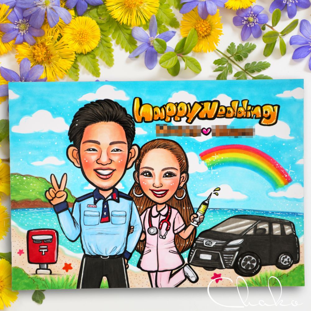 似顔絵ウェルカムボードMサイズ 【結婚式 ウェルカムボード オーダーメイド】