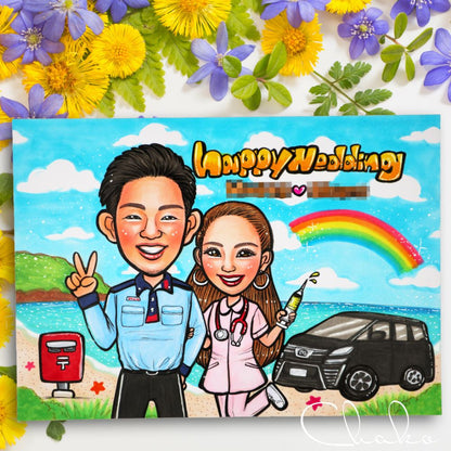 似顔絵ウェルカムボードMサイズ 【結婚式 ウェルカムボード オーダーメイド】