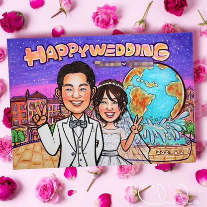 似顔絵ウェルカムボードLサイズ　【結婚式　ウェルカムボード　オーダーメイド】