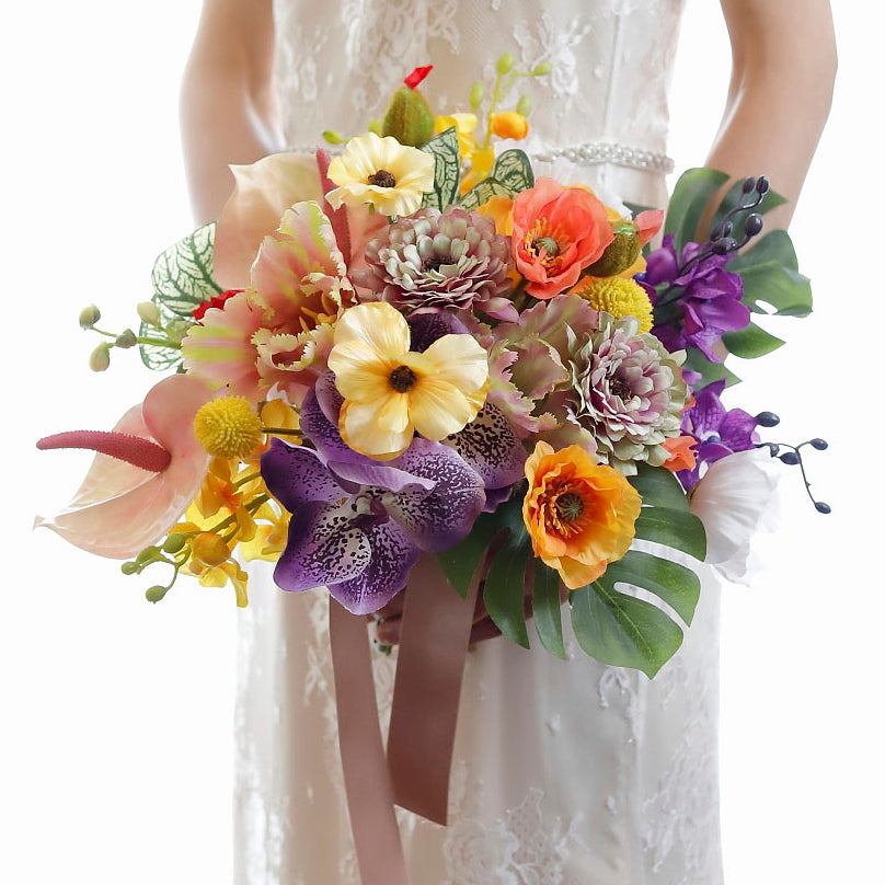 【レンタルブーケ】ポピーラウンドブーケ【結婚式 フラワー 造花 ブーケ ブートニア レンタル】